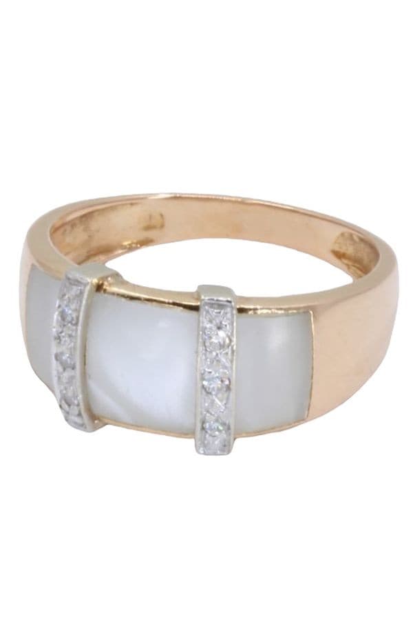 BAGUE MODERNE NACRE ET DIAMANTS — vue 3