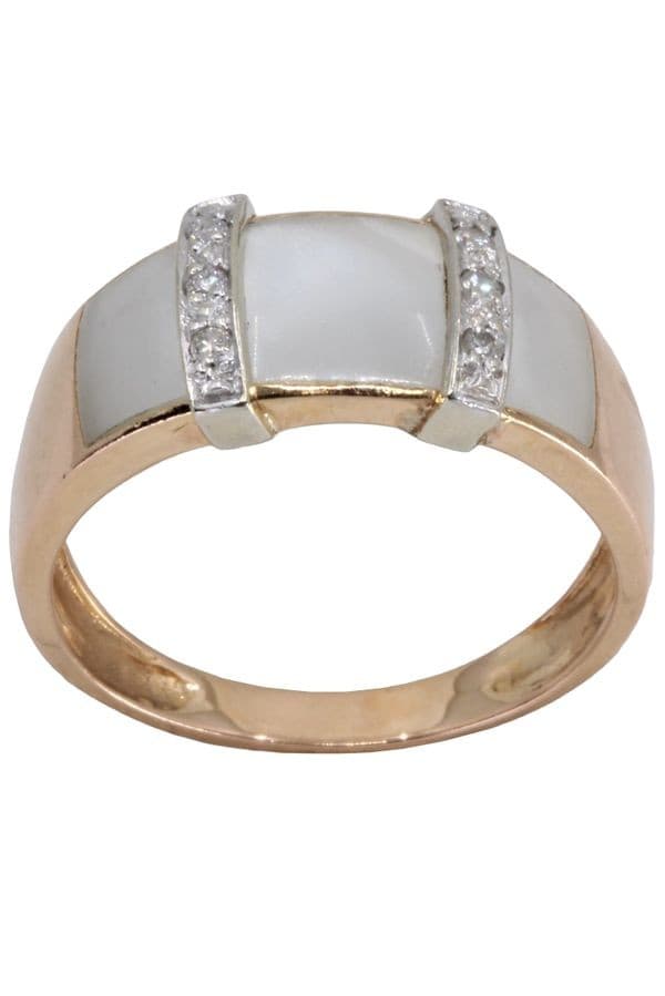 BAGUE MODERNE NACRE ET DIAMANTS — vue 1