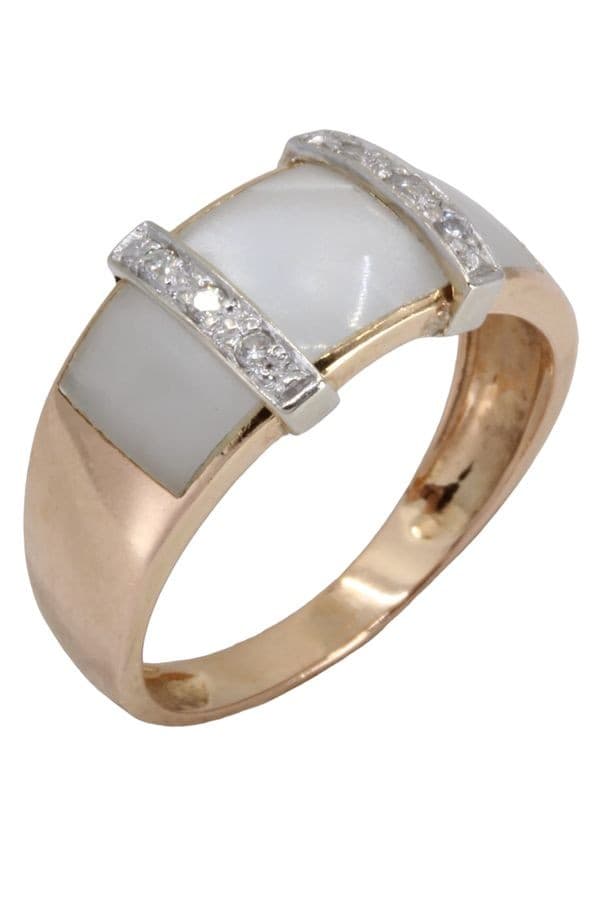 BAGUE MODERNE NACRE ET DIAMANTS — vue 6