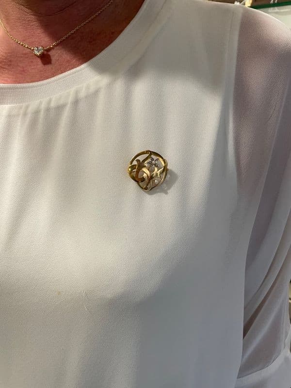 BROCHE ANCIENNE FLEUR ET PERLES — vue 2