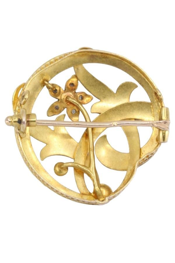 BROCHE ANCIENNE FLEUR ET PERLES — vue 3