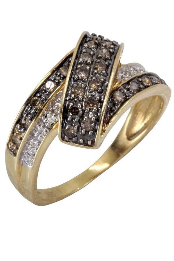 BAGUE MODERNE DIAMANTS CHAMPAGNES ET BLANCS — vue 3