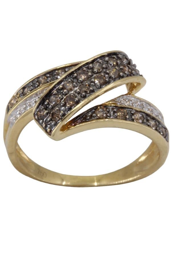 BAGUE MODERNE DIAMANTS CHAMPAGNES ET BLANCS — vue 1