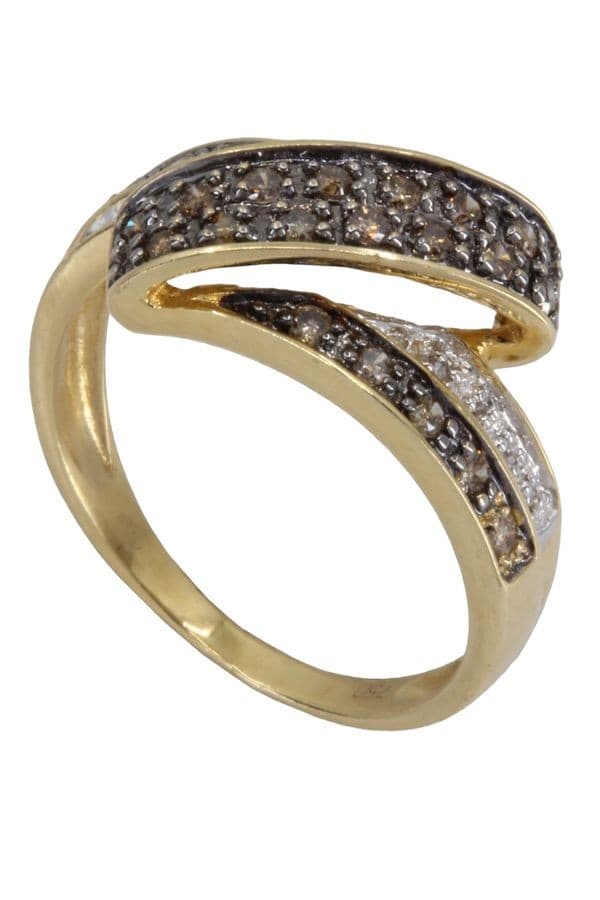 BAGUE MODERNE DIAMANTS CHAMPAGNES ET BLANCS — vue 4