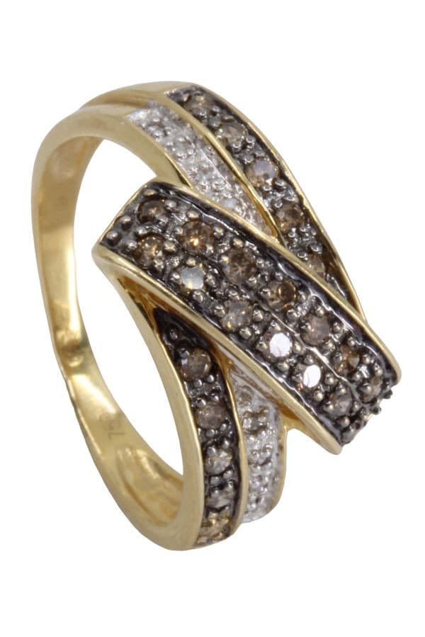 BAGUE MODERNE DIAMANTS CHAMPAGNES ET BLANCS — vue 5