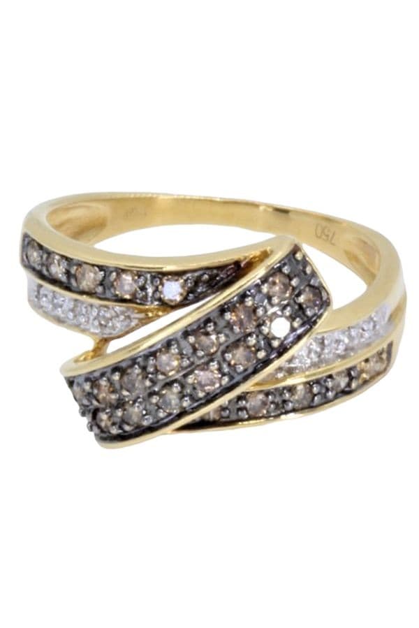 BAGUE MODERNE DIAMANTS CHAMPAGNES ET BLANCS — vue 6
