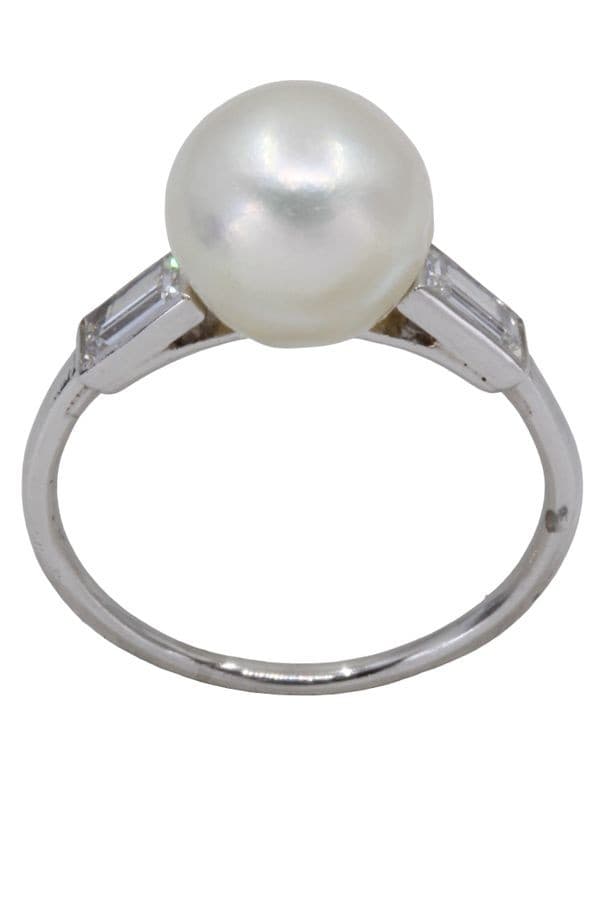 BAGUE PERLE ET DIAMANTS BAGUETTE — vue 1