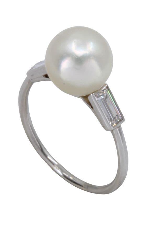 BAGUE PERLE ET DIAMANTS BAGUETTE — vue 4
