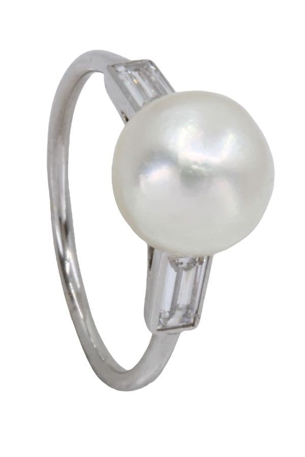 BAGUE PERLE ET DIAMANTS BAGUETTE — vue 5