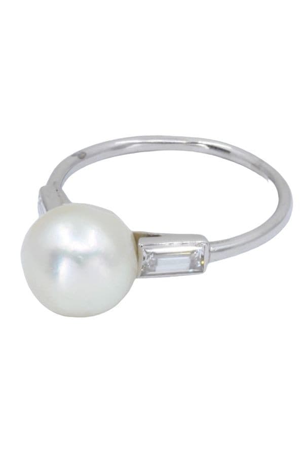 BAGUE PERLE ET DIAMANTS BAGUETTE — vue 6