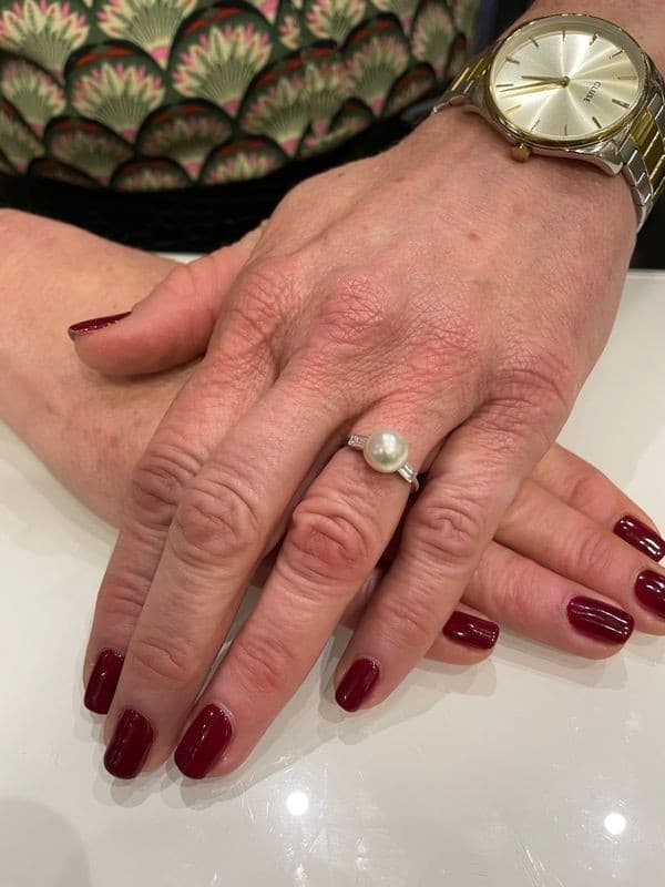 BAGUE PERLE ET DIAMANTS BAGUETTE — vue 2