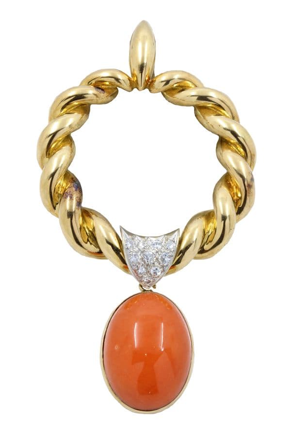 PENDENTIF CORAIL ET DIAMANTS — vue 1