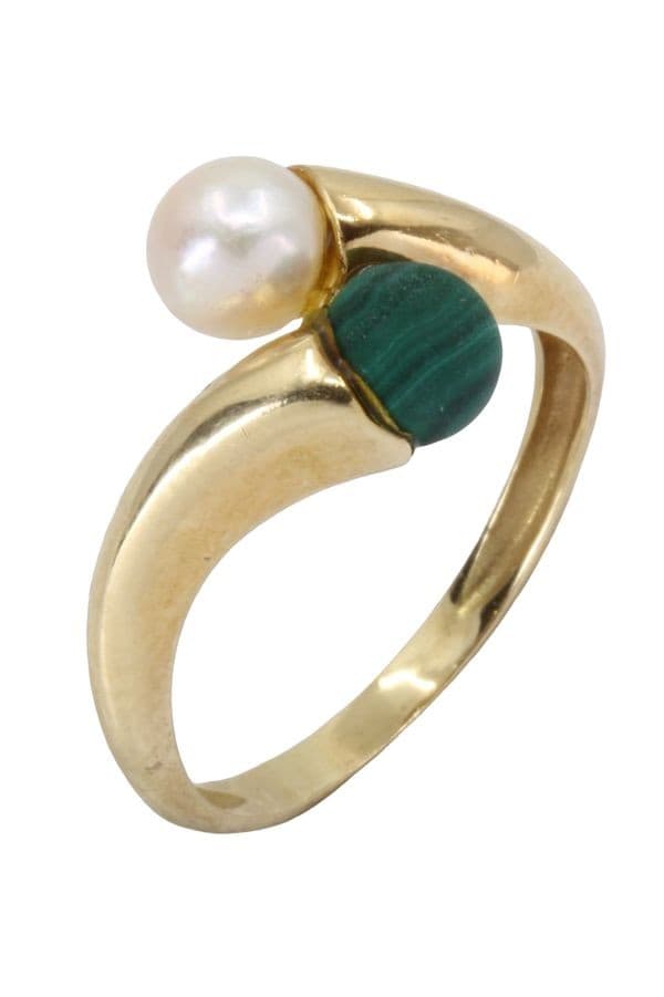 BAGUE TOI ET MOI PERLE ET MALACHITE — vue 2