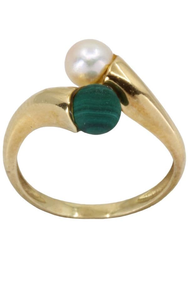 BAGUE TOI ET MOI PERLE ET MALACHITE — vue 1