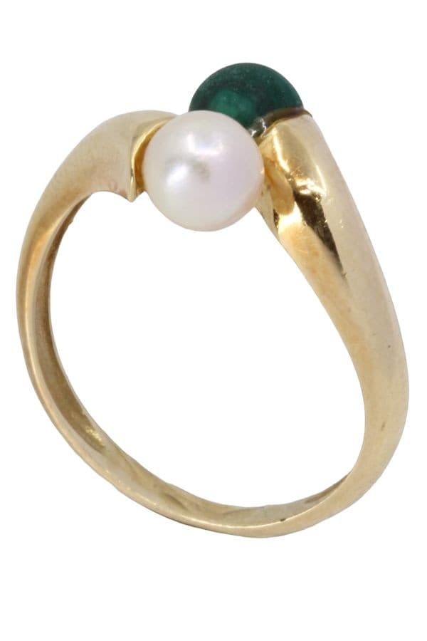 BAGUE TOI ET MOI PERLE ET MALACHITE — vue 3
