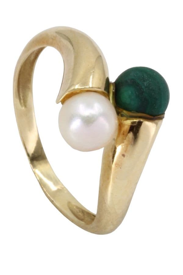 BAGUE TOI ET MOI PERLE ET MALACHITE — vue 4
