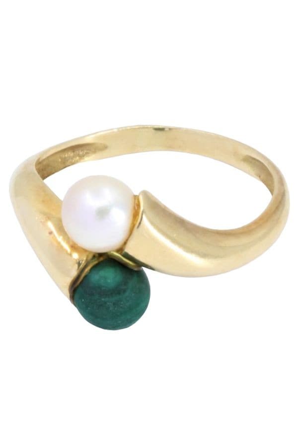 BAGUE TOI ET MOI PERLE ET MALACHITE — vue 5