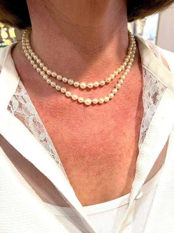 COLLIER DE PERLES 2 RANGS EN CHUTE — vue 2