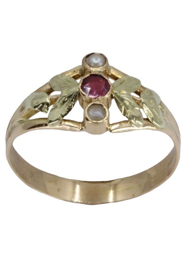 BAGUE NAPOLÉON III PERLES ET RUBIS — vue 1