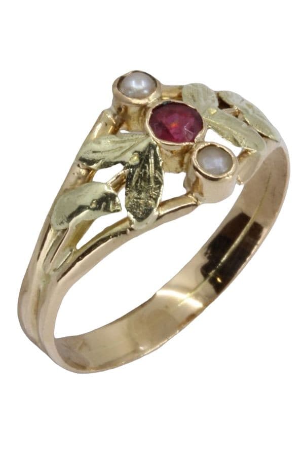 BAGUE NAPOLÉON III PERLES ET RUBIS — vue 3