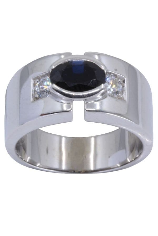 BAGUE MODERNE SAPHIR ET DIAMANTS — vue 1