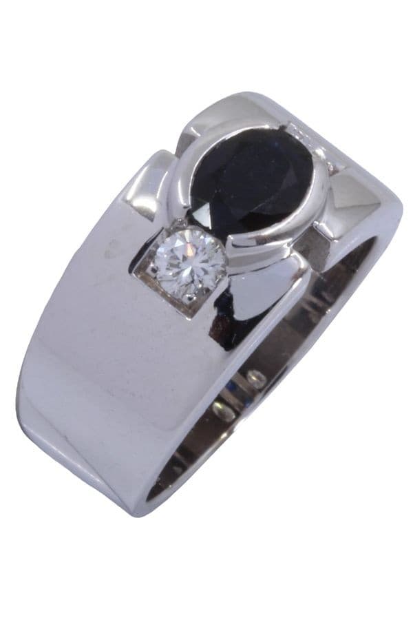 BAGUE MODERNE SAPHIR ET DIAMANTS — vue 4