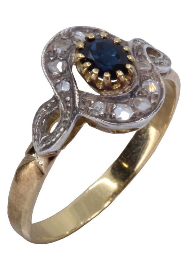 BAGUE MARGUERITE ART-NOUVEAU SAPHIR ET DIAMANTS — vue 4