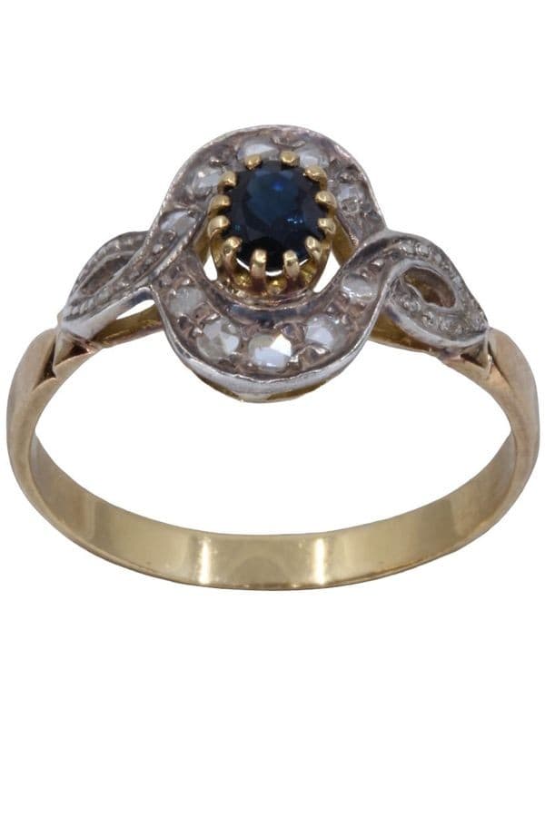 BAGUE MARGUERITE ART-NOUVEAU SAPHIR ET DIAMANTS — vue 1