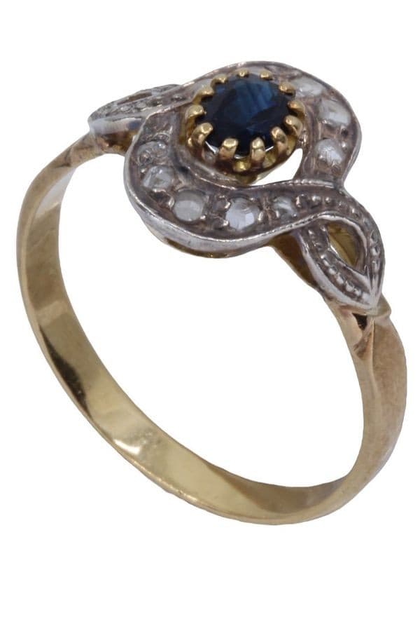 BAGUE MARGUERITE ART-NOUVEAU SAPHIR ET DIAMANTS — vue 6