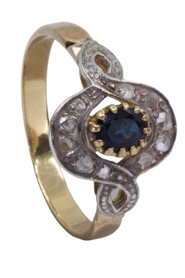 BAGUE MARGUERITE ART-NOUVEAU SAPHIR ET DIAMANTS — vue 5