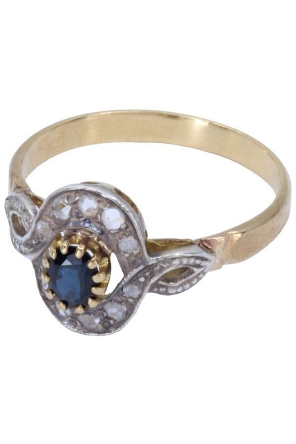 BAGUE MARGUERITE ART-NOUVEAU SAPHIR ET DIAMANTS — vue 3