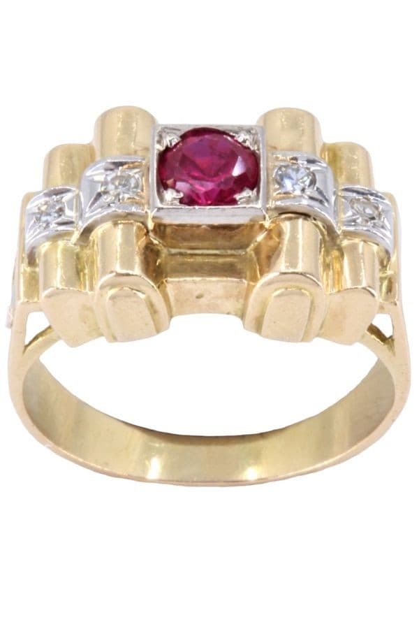 BAGUE ANCIENNE RUBIS ET DIAMANTS — vue 1