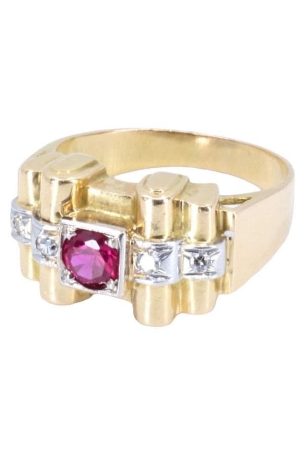 BAGUE ANCIENNE RUBIS ET DIAMANTS — vue 6