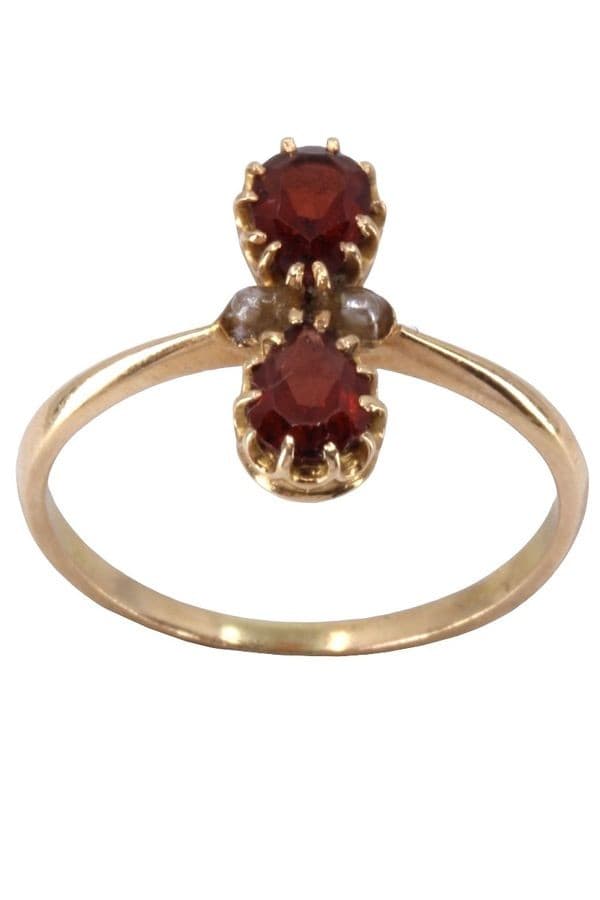 BAGUE ANCIENNE PERLES ET GRENATS — vue 1