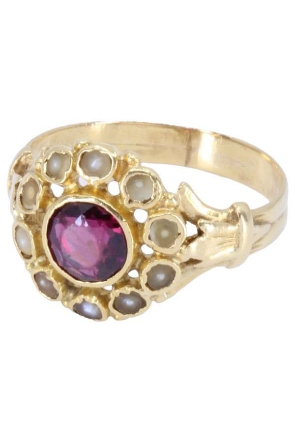 BAGUE NAPOLÉON III PERLES ET GRENAT — vue 2