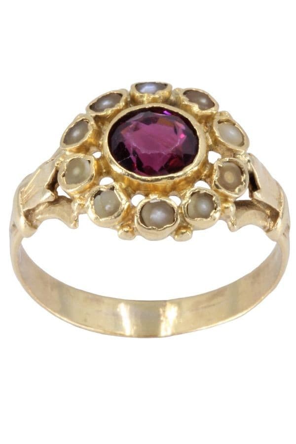 BAGUE NAPOLÉON III PERLES ET GRENAT — vue 1