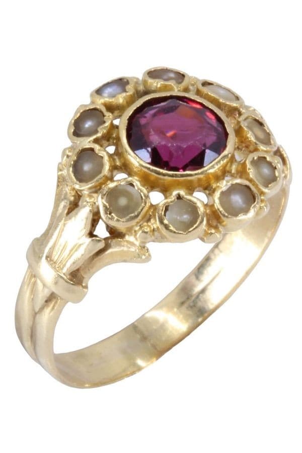 BAGUE NAPOLÉON III PERLES ET GRENAT — vue 3
