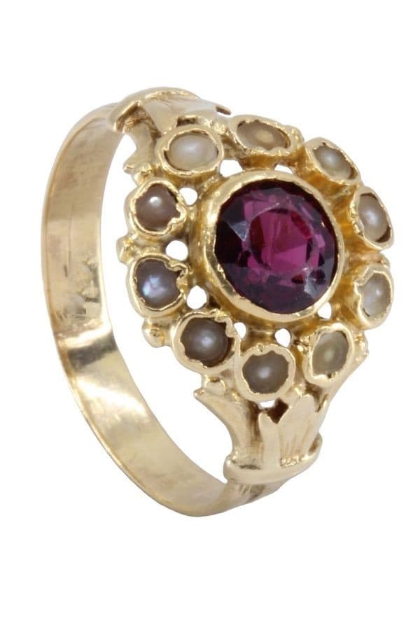 BAGUE NAPOLÉON III PERLES ET GRENAT — vue 4