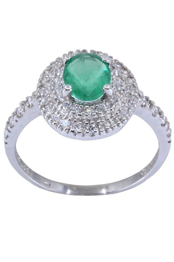 BAGUE MODERNE ÉMERAUDE ET DIAMANTS — vue 1