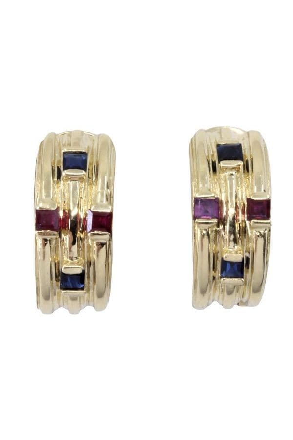 BOUCLES D'OREILLES CLIPS SAPHIRS ET RUBIS — vue 1