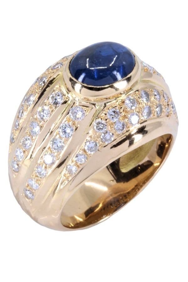 BAGUE SAPHIR CABOCHON ET DIAMANTS — vue 5