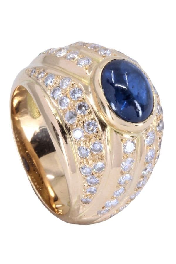 BAGUE SAPHIR CABOCHON ET DIAMANTS — vue 4