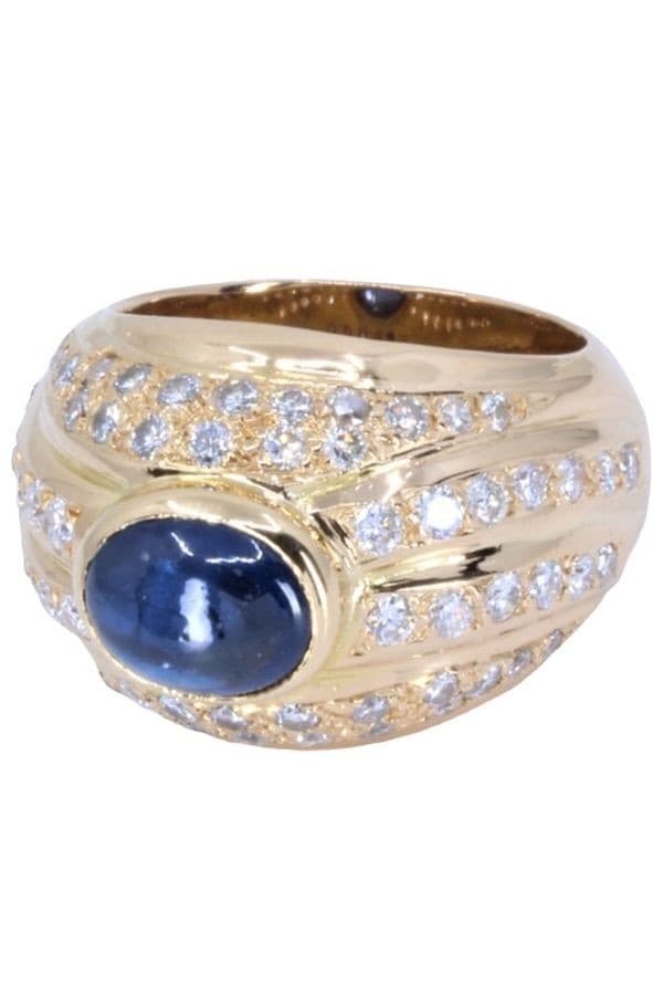 BAGUE SAPHIR CABOCHON ET DIAMANTS — vue 3