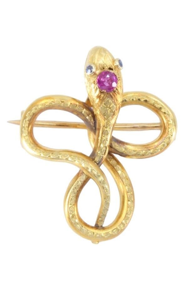 BROCHE SERPENT RUBIS ET SAPHIRS — vue 1