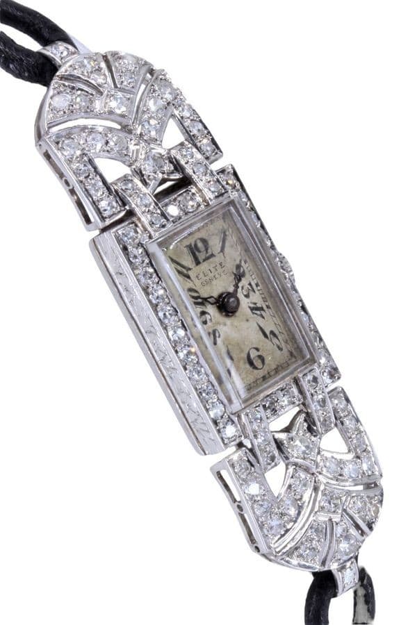 MONTRE ELITE ART-DÉCO PLATINE ET DIAMANTS — vue 3