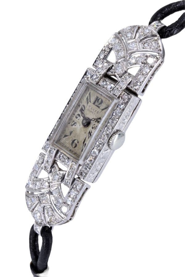 MONTRE ELITE ART-DÉCO PLATINE ET DIAMANTS — vue 4