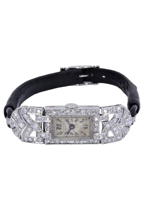 MONTRE ELITE ART-DÉCO PLATINE ET DIAMANTS — vue 5