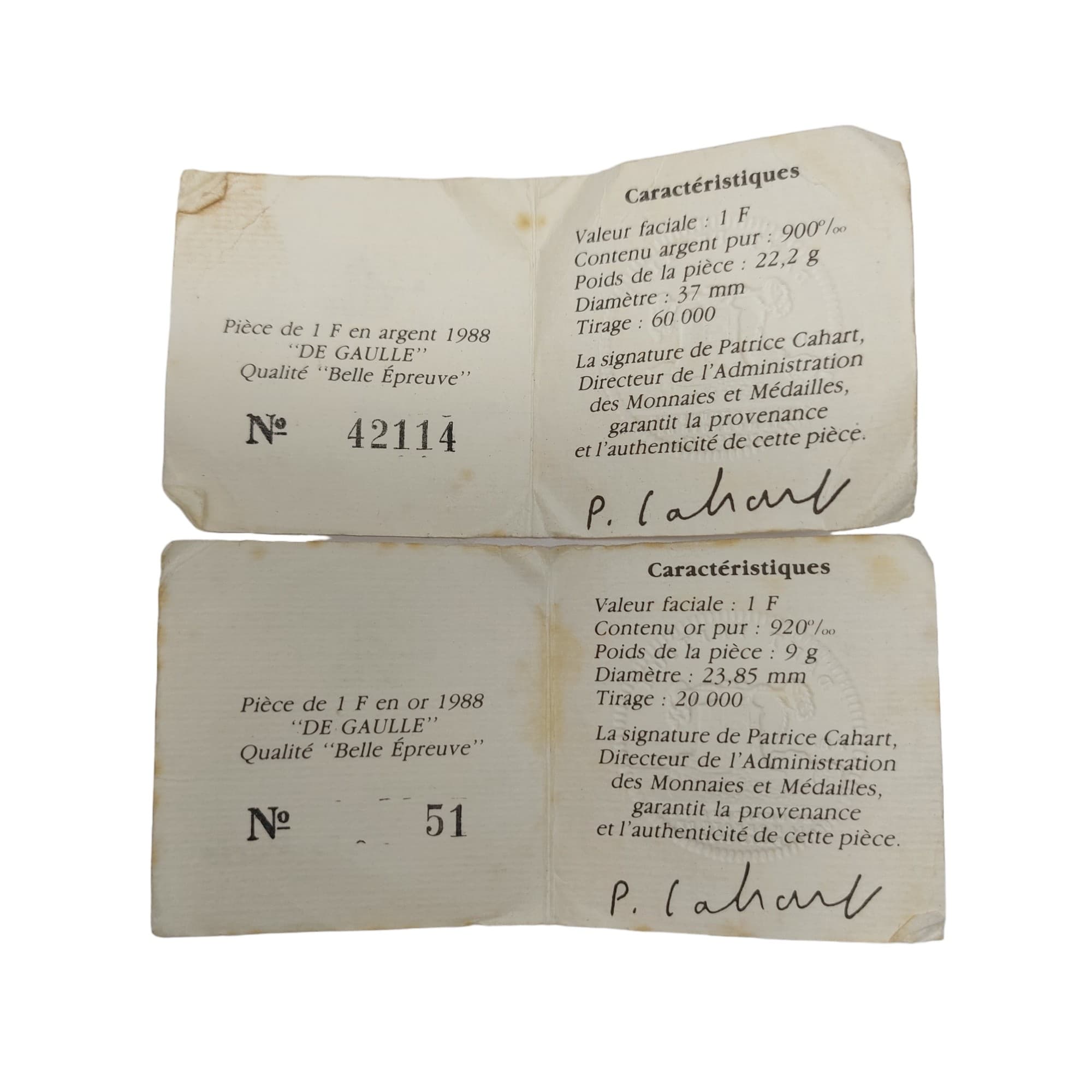 COFFRET 1 FRANC CHARLES DE GAULLE 1988 — vue 2