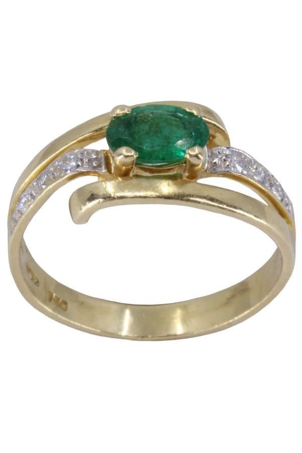 BAGUE MODERNE ÉMERAUDE ET DIAMANTS — vue 1