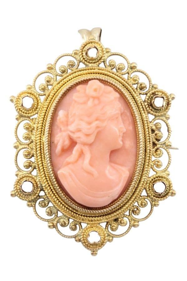 PENDENTIF BROCHE CORAIL ET PERLES — vue 1